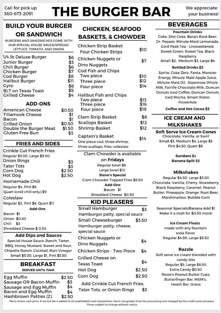 The Burger Bar Menu 1